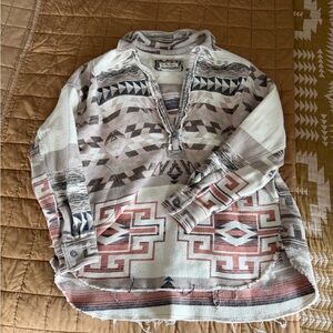 Free People Cream, Beige & Rust Aztec Pullover Hoodie